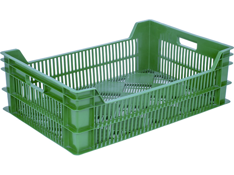 Ящик пищевой 106 размером 600х400х190 мм перфорированный зелёный используется в сельскохозяйственной и торговой сферах для хранения и выкладки овощей и фруктов