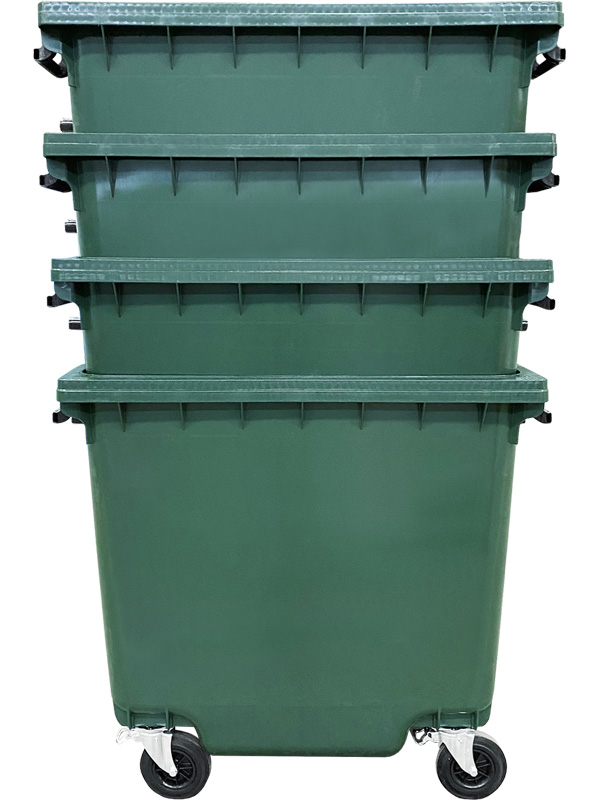 Мусорный контейнер на колёсах МКТ-1100 зелёный 1375x1085x1355 мм Полиэтилен низкого давления (HDPE) 1100 л