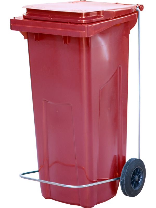 Мусорный контейнер п/э с педальным приводом П-образным МКТ 120 красный (ПП) Полиэтилен низкого давления (HDPE)