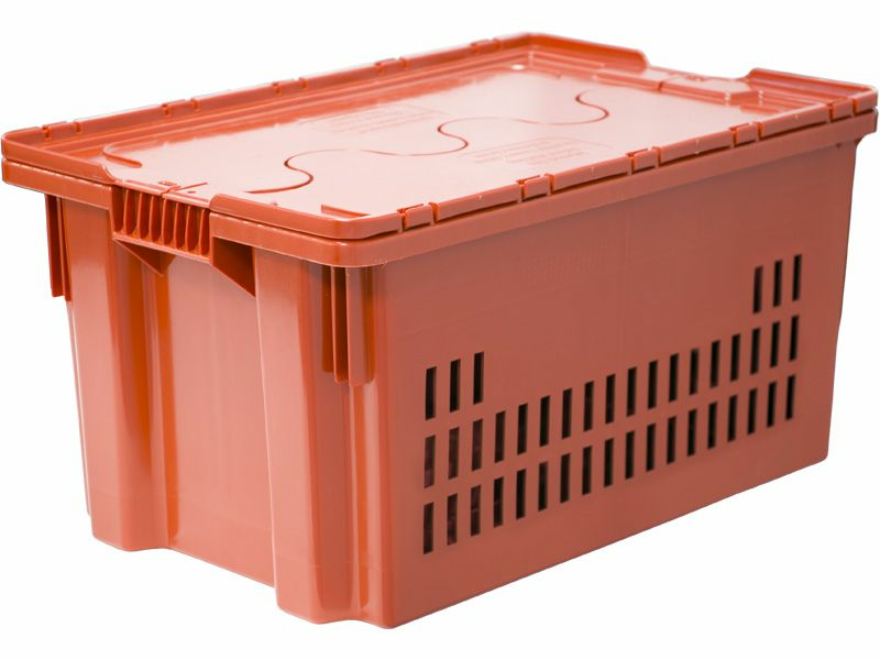 Ящик п/э 600х400х300 дно сплошное, стенки перфорированные, с крышкой, Safe PRO цв. оранжевый - C-602-1 SP m
