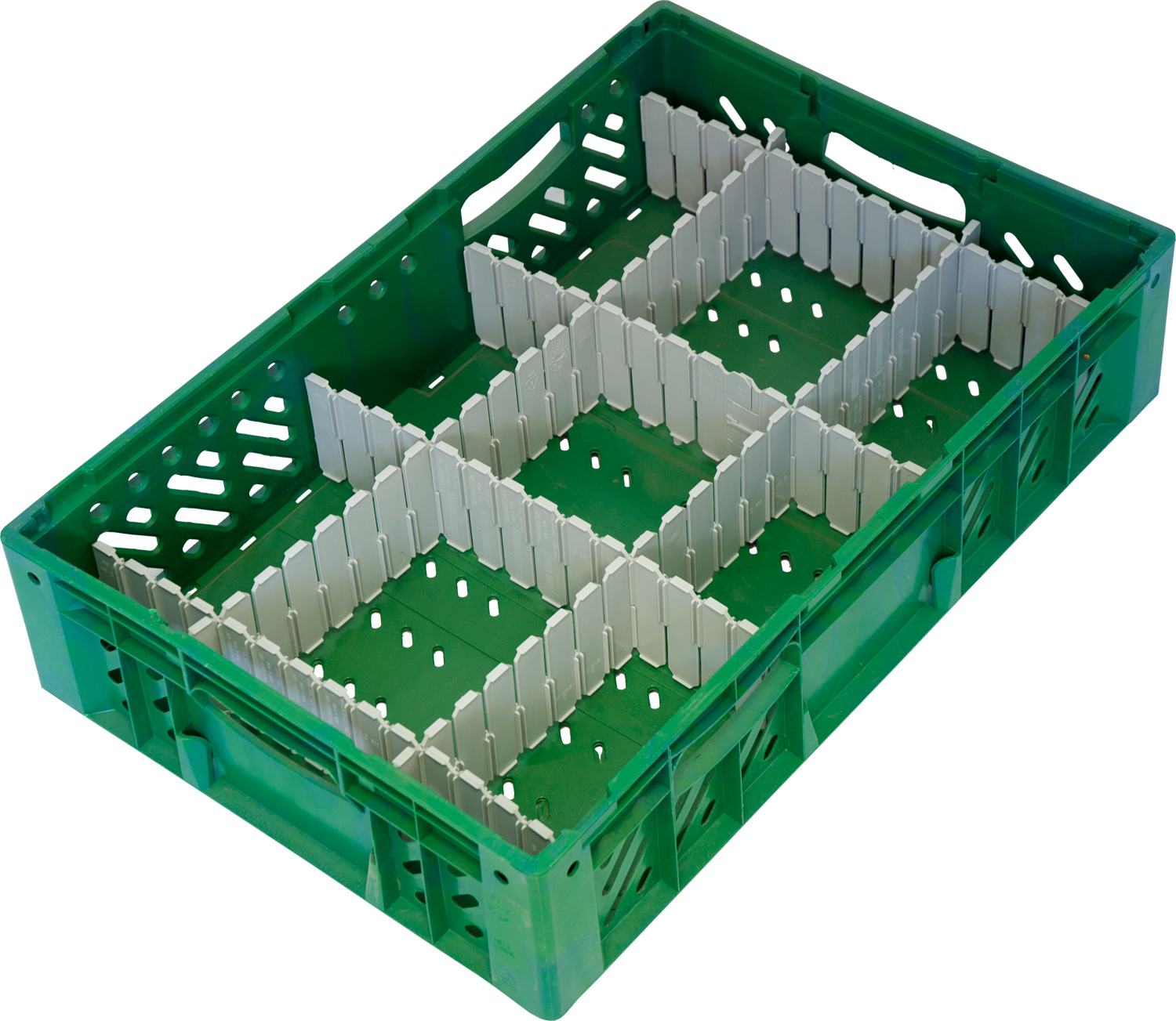 Ящик пищевой 118 размером 600х400х140 мм с перфорацией зелёный прямоугольный