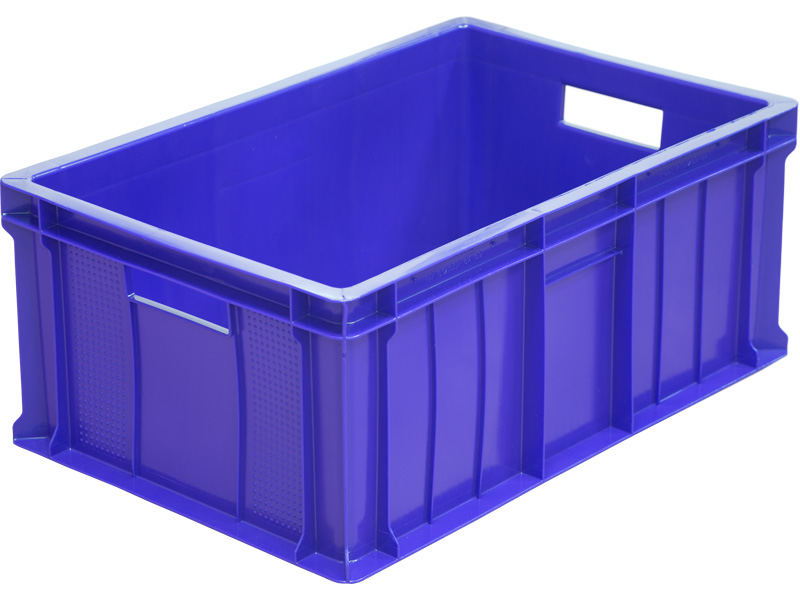 Ящик пищевой 204 пластмассовый 600х400х250 мм сплошные ящики для хранения и перевозки мясной и любой иной продукции много ребер жесткости синий