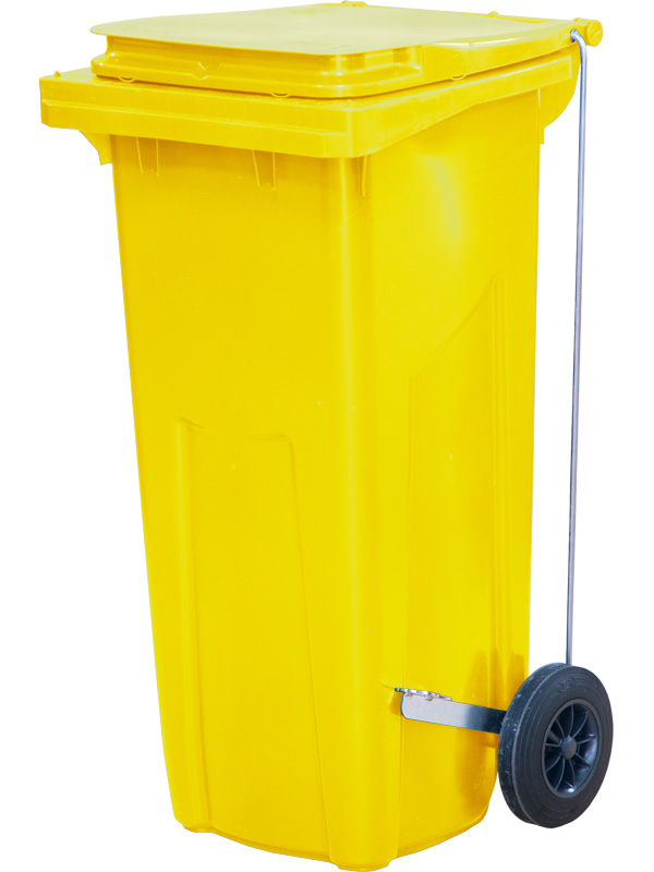 Мусорный контейнер п/э с педальным приводом Г-образным МКТ 120 желтый (ПГ) Полиэтилен низкого давления (HDPE)