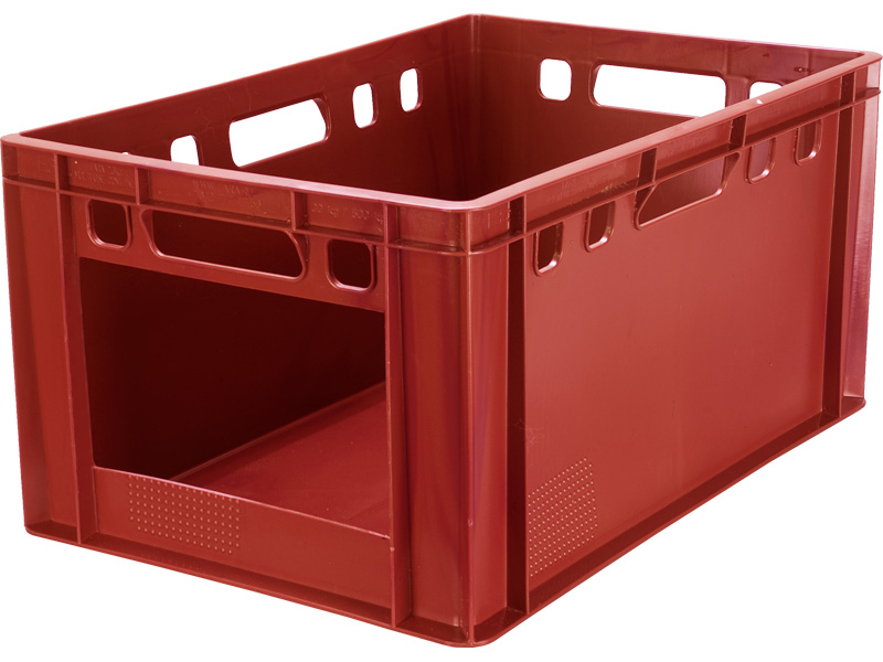 Ящик мясной сплошной с вырезом Е3, красный, код:07164 210 В НСТ Полиэтилен низкого давления (HDPE)