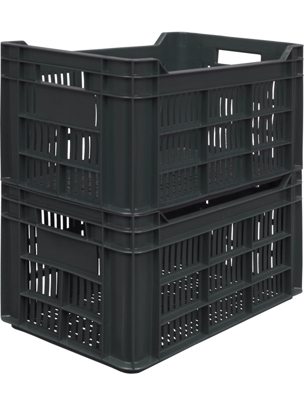 Ящик пищевой 112 пластиковый 500х300х264 мм с перфорацией для сбора и хранения овощей и фруктов чёрный
